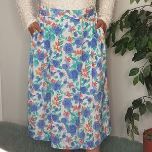 🌏 Vintage Floral Full Midi Skirt - Size 16